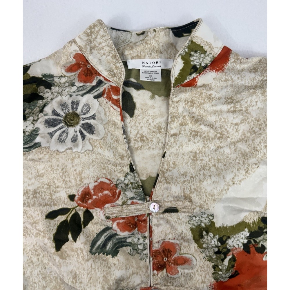 Natori Private Luxuries Pajama Top Ivory Floral Print Mandarin Collar Womens XS - Picture 4 of 8